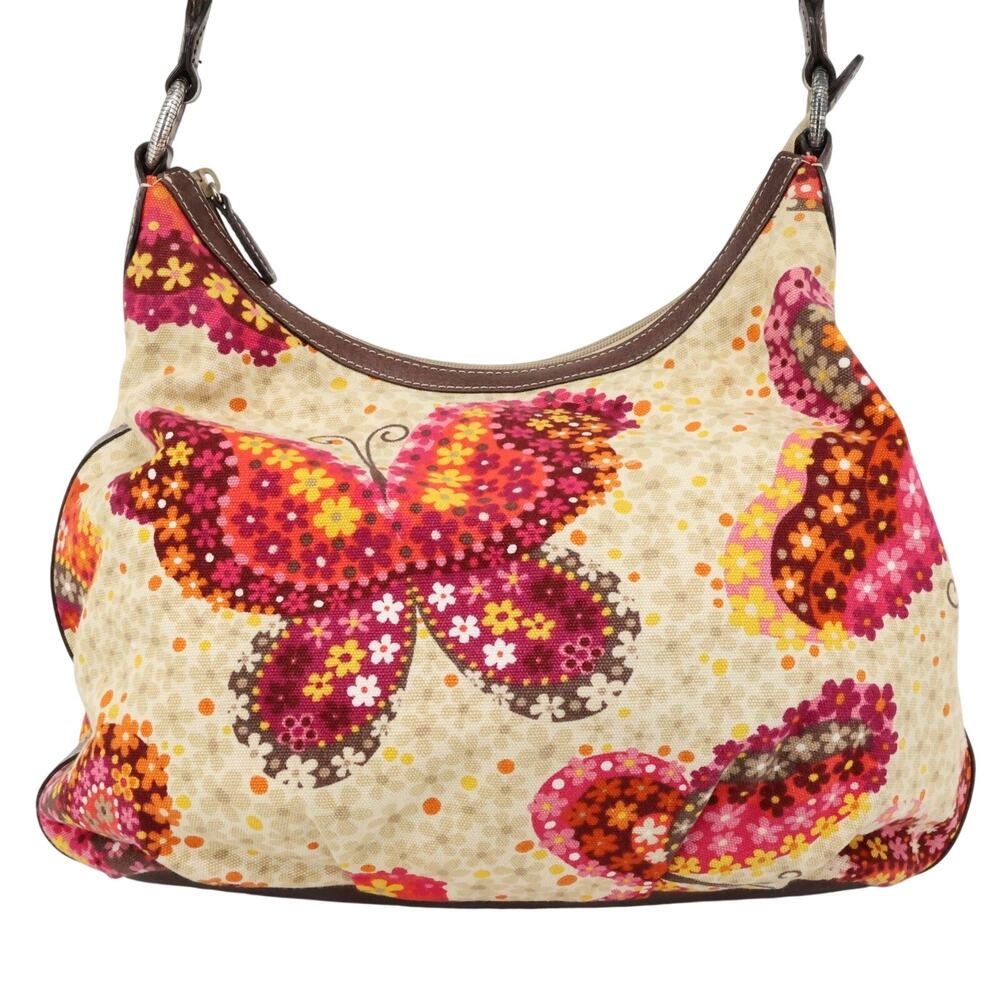 Brighton Bag Handbag Womens Beige Pink Floral Canvas Leather Trim Grandma core - Picture 8 of 16